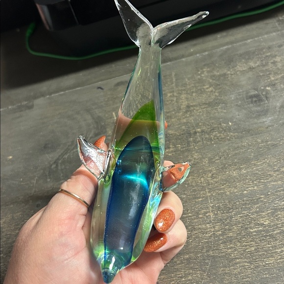 Glass Dolphin Figurine with Blue and Green Accents - Picture 3 of 3